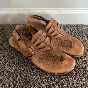 Born Karis D60516 Brown Leather Thong Wedge Sandals Women's US Size 7